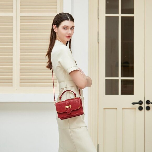 LL LOPPOP Small Classy Leather Crossbody Purse Handle Satchel Handbag Dark Red - Picture 2 of 7